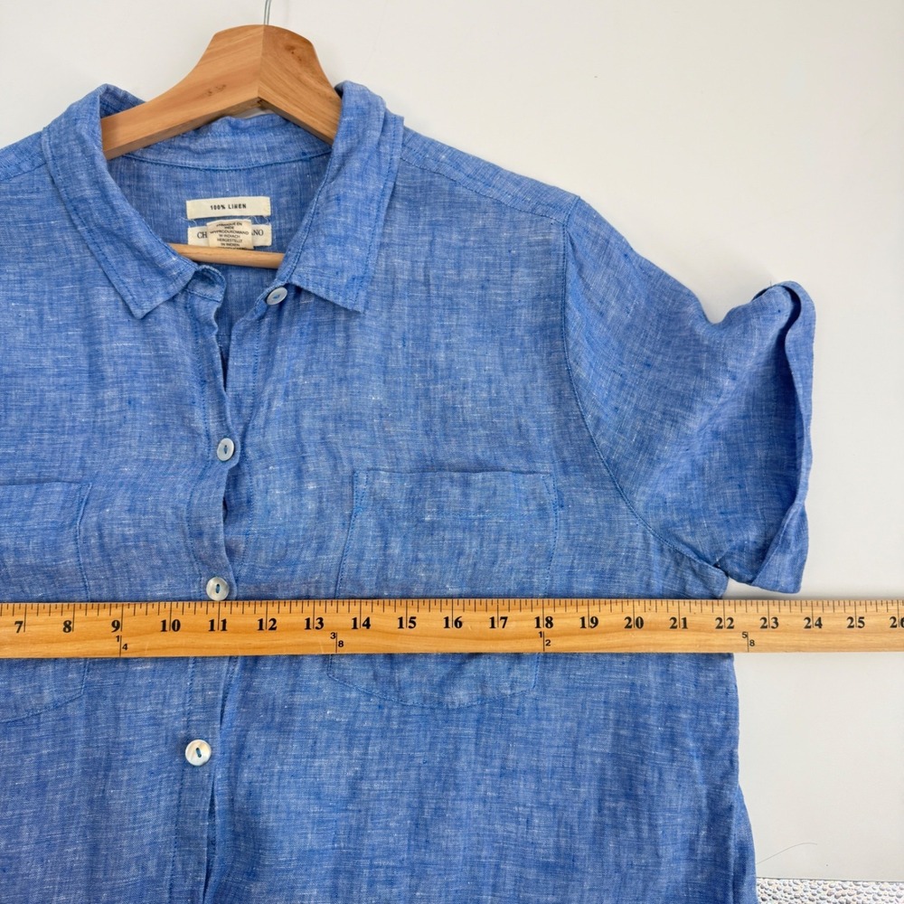 Christian Siriano Blue 100% Linen Short Sleeve Button Up Shirt Tunic Large - Picture 7 of 7
